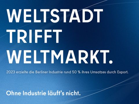 Text auf blauem Untergrund: Weltstadt trifft Weltmarkt
