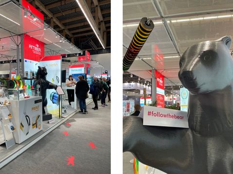 Kollage aus zwei Bildern zeigt Stände von der formnext