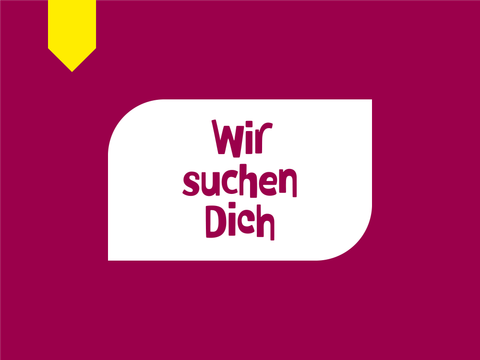 Rotes Icon mit dem Text "Wir suchen Dich"
