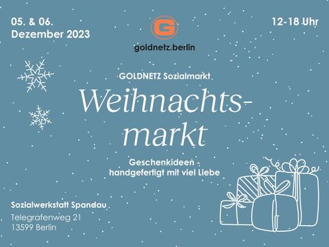 Postkarte mit Geschenken und dem Aufdruck Weihnachtsmarkt am 05. & 06. Dezember 2023 12-18 Uhr