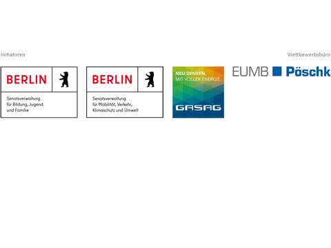 Logoleiste für Presse: Initiatoren SenBJF, SenMVKU, GASAG und Wettbewerbsbüro EUMB & Pöschk