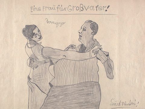 Kurt Wanski: Eine Frau für Großvater! Ohne Jahr (um 1993). Bleistift auf Papier. 41,8 x 59,0 cm (Bild: Galerie Parterre Berlin / Kunstsammlung Pankow)