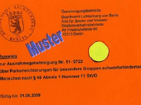 Muster eines Gleichstellungsparkausweises