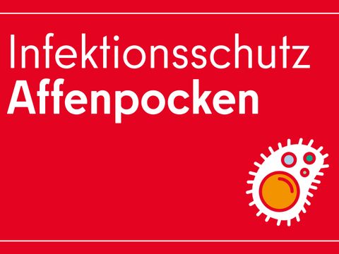 Infokachel mit dem Text Affenpocken und einem Virus als Grafik daneben.