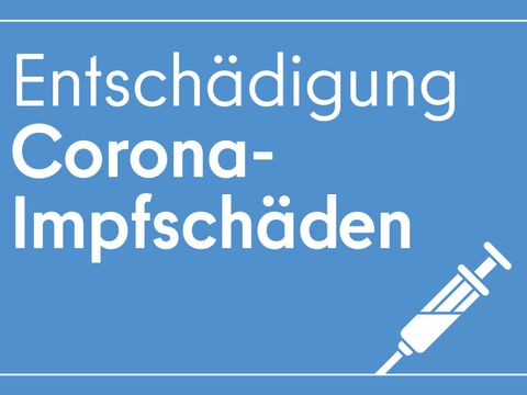 Infokachel mit dem Text Entschädigung Corona Impfschäden. Daneben ist eine Spritze zu sehen.