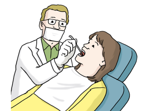 Illustration einer Frau auf dem Zahnarztstuhl