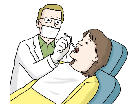 Illustration einer Frau auf dem Zahnarztstuhl