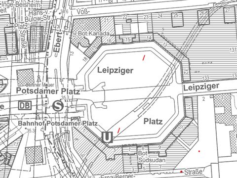 Mauerverlauf am Leipziger Platz (Bild: Senatsverwaltung für Stadtentwicklung)