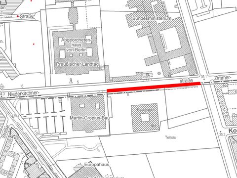 Mauerverlauf an der Niederkirchnerstraße (Bild: Senatsverwaltung für Stadtentwicklung)