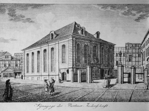Alte Synagoge, Radierung von Friedrich August Calau, Ende 18.Jh. (Bild: Landesdenkmalamt Berlin, Archiv)