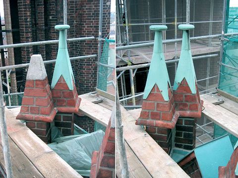 Fialtürmchen während und nach der Sanierung