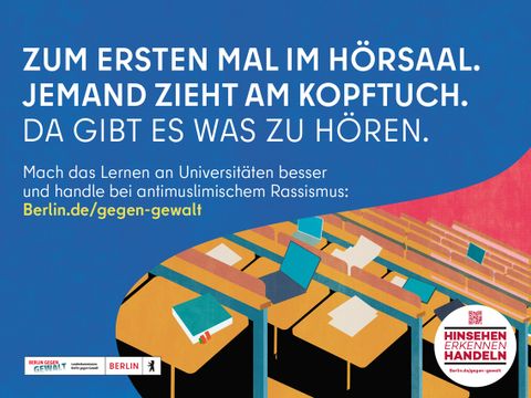 Zum ersten Mal im Hörsaal. Jemand zient am Koptuch. Da gibt es was zu hören.