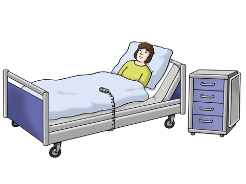 Eine Person liegt krank in einem Krankenhausbett