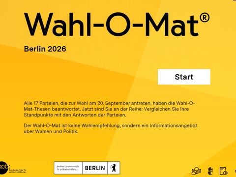 Start-Seite des Internet-Angebotes Wahl-o-Mat