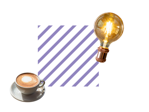 Collage einer Glühlampe und Kaffeetasse
