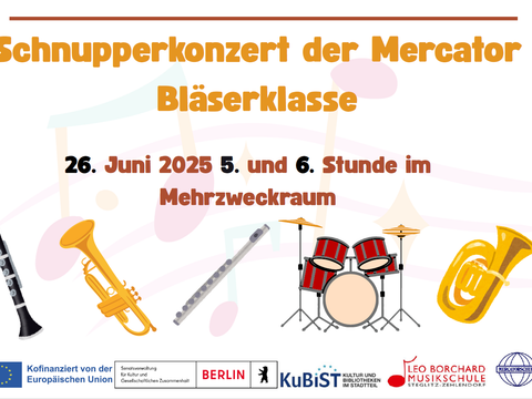 Plakat Schnupperkonzerte Mercator Bläserklasse