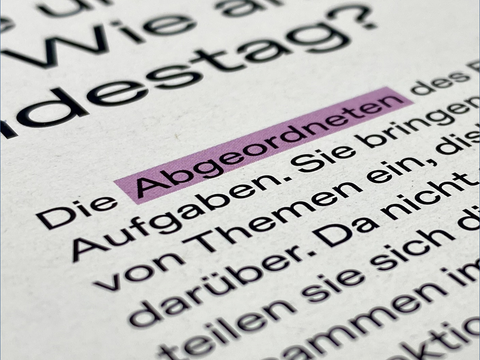 Foto von Textpassage zum Thema Arbeitsweise des Bundestags aus der Broschüre der Landeszentrale zur Bundestagswahl 2025