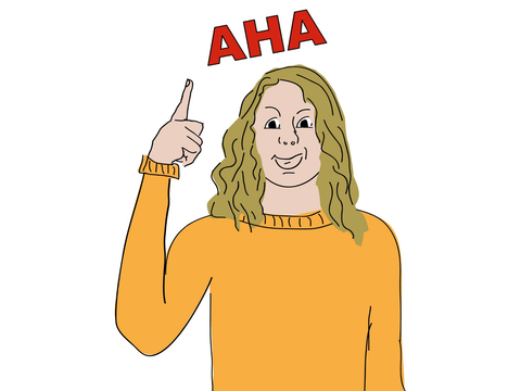 Mensch hebt Zeigefinger und sagt "AHA"