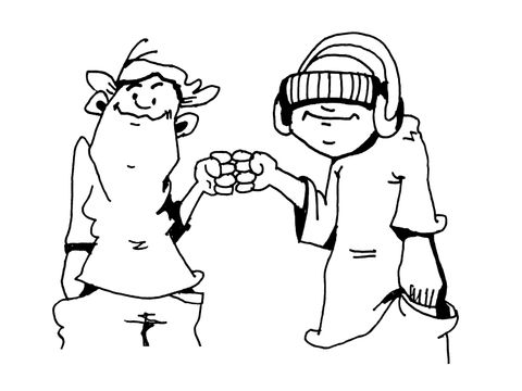 Zeichnung von zwei Jugendlichen beim Fist Bump