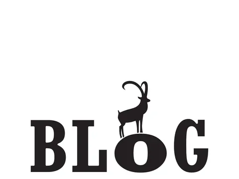Logo: Schriftzug "BLOG" mit stilisiertem Steinbock auf dem plattgedrückten Buchstaben O