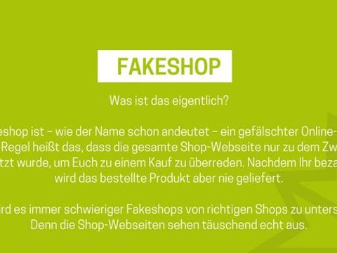 Definition eines Fakeshops in weißer Schrift auf grünem Untergrund