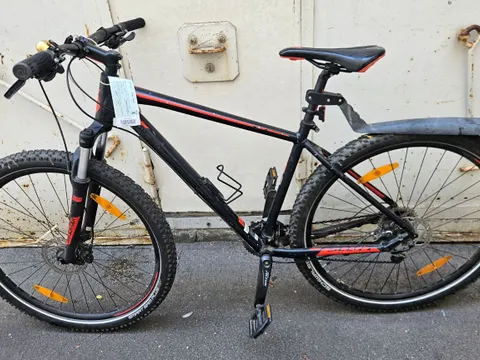 Schwarzes Herrenfahrrad mit roten Streifen