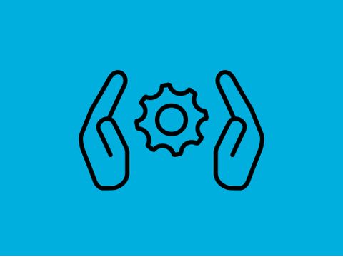 Icons für schützende Hände und Zahnrad symbolisieren Klischeefreie Berufliche Orientierung