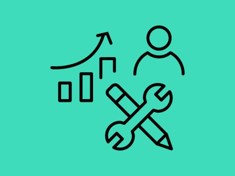 Icons für Statistik, Werkzeuge und Personen