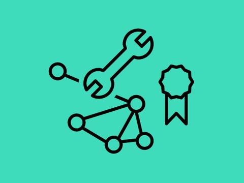 Icons für Werkzeug, Orden und Netzwerke symbolisieren Netzwerk Berufswahl Siegel