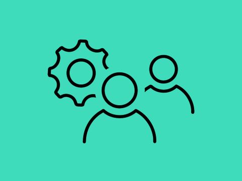 Icons für Zahnrad und Personen symbolisieren Teams der beruflichen Orientierung