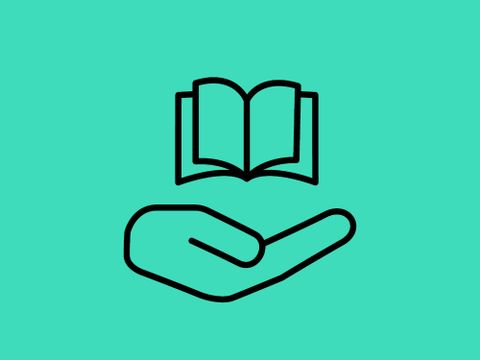 Icons für unterstützende Hände und Buch symbolisieren theoretische Grundlagen