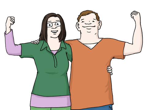 Illustration zweier Menschen die die Arme heben