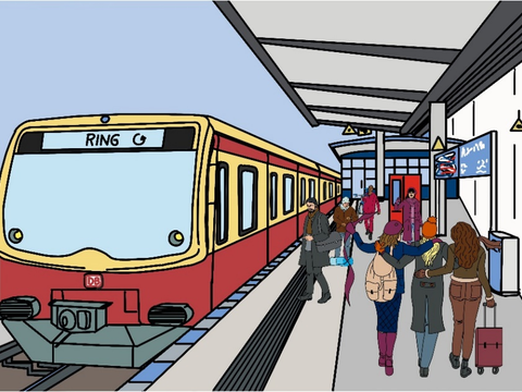 Menschen auf dem Bahnsteig der Ringbahn