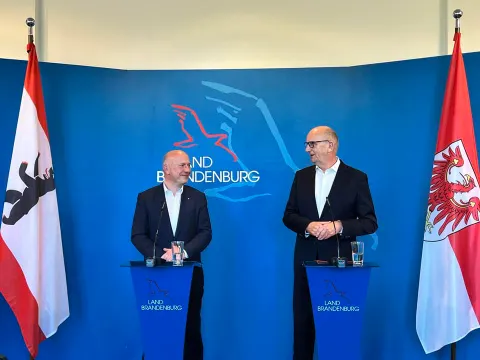 Antrittsbesuch von Kai Wegner beim Ministerpräsidenten Dietmar Woidke am 30.05.2023