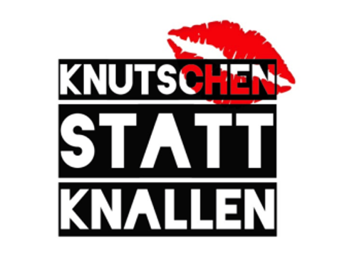 Logo der Kampagne Knutschen statt Knallen. Schriftzug Knutschen statt Knallen mit Kussmund.