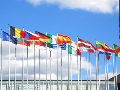 Flaggen europäischer Länder vor dem Europäischen Parlament