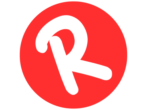 Logo des Ensemble Radiks - schräg gestelltes weißes R in rotem Kreis
