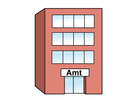 Bürohaus mit dem Schriftzug Amt über dem Eingang