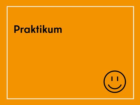 Gelbes Bild mit schwarzem Text und weißen Rahmen: 'Praktikum'. Unten rechts ein Smilie-Icon.