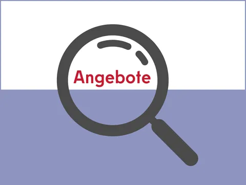 Grafik, in der unter einer Lupe das Wort Angebote zu lesen ist