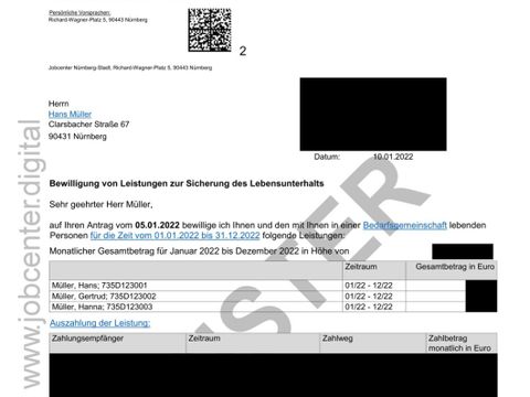 Geschwärzter Musterbescheid
