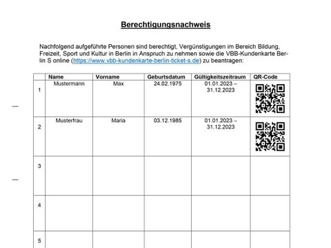 Muster Berechtigungsnachweis