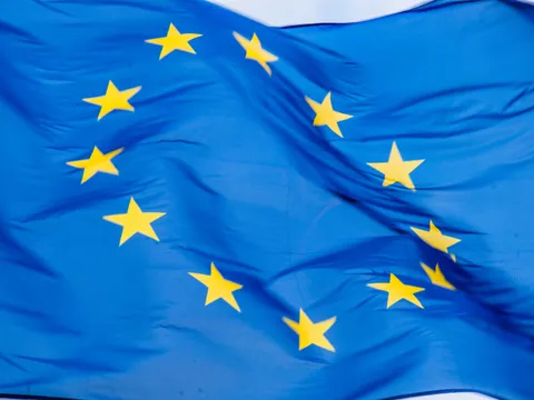 flags and Berlaymont Building