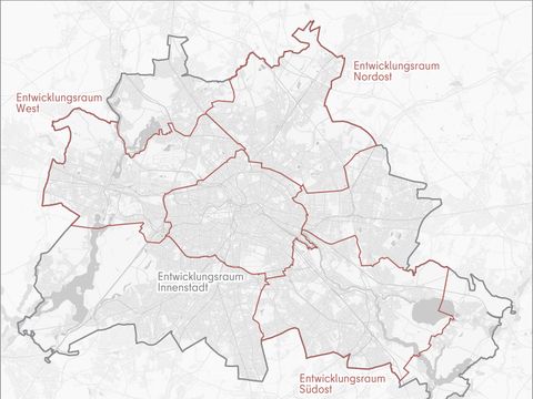 Entwicklungsräume West / Nordost / Südost mit Handlungsräumen (Bild: SenStadt)