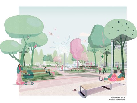 Zeichnung Brunnenplatz aus dem Entwurf zur Mühlenpromenade