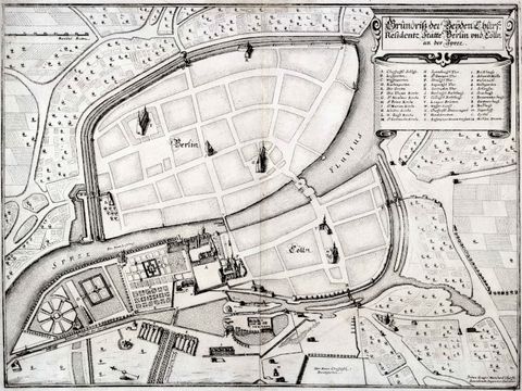 "Grundriss der beyden Churf[ürstlichen] Residentz Stätte Berlin und Cölln an der Spree" um 1648 (Bild: Landesarchiv Berlin, F Rep. 270, A 9)