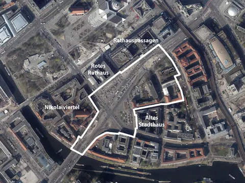 Plangebiet mit Orientierungspunkten, 2019 (Bild: SenStadt)
