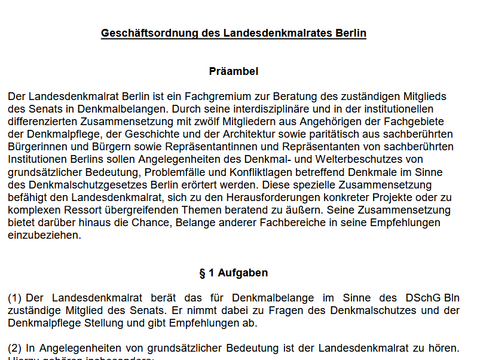 Auszug aus der Geschäftsordnung des Landesdenkmalrates Berlin § 1 Aufgaben