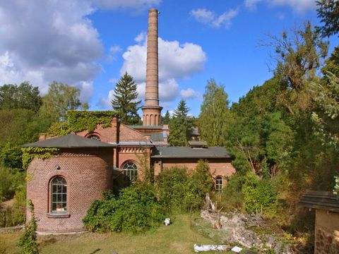 Das Naturschutzzentrum Ökowerk Berlin e.V. befindet sich in einem historischen Wasserwerk aus dem 19. Jahrhundert. Es besteht aus mehreren Gebäuden aus rotem Backstein. In der Mitte der Anlage ragt ein Schornstein in den blauen Himmel. Idyllisch gerahmt ist der denkmalgeschützte Gebäudekomplex, von grünen Laubbäumen und Büschen.