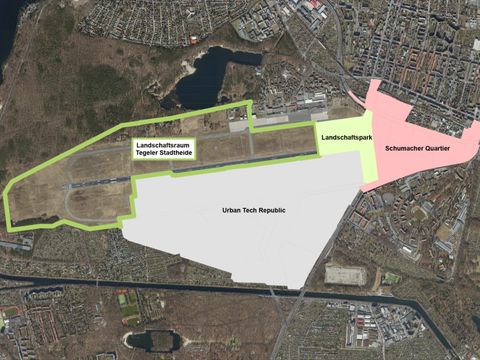 Übersichtskarte ehemaliger Flughafen Tegel (Bild: SenUMVK / Karte: Geoportal Berlin / DOP20RGBI)